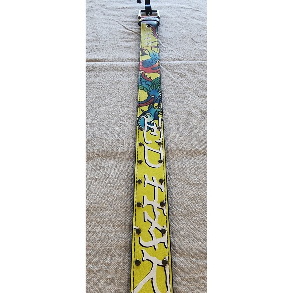Vintage Ed Hardy Yellow Dragon Tattoo Studded Graphic Belt Y2K streetwear NWT🐍 - Picture 6 of 7